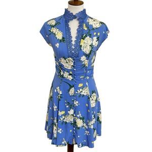 Free People Alora Periwinkle Blue Floral Print Mini Dress Size 2